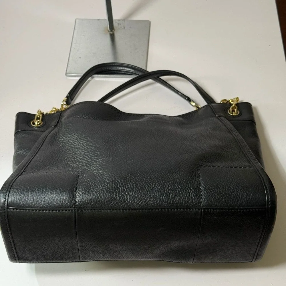 Tory Burch Britten Black Pebbled Leather Chain Tote Shoulder Bag Gold Hardware